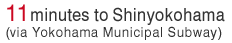 11 minutes to Shinyokohama (via Yokohama Municipal Subway)